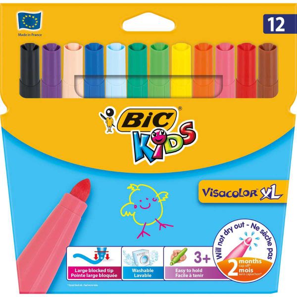 Bic Kids Visa Color XL Yıkanabilir Keçeli Boya Kalemi 12 Renk